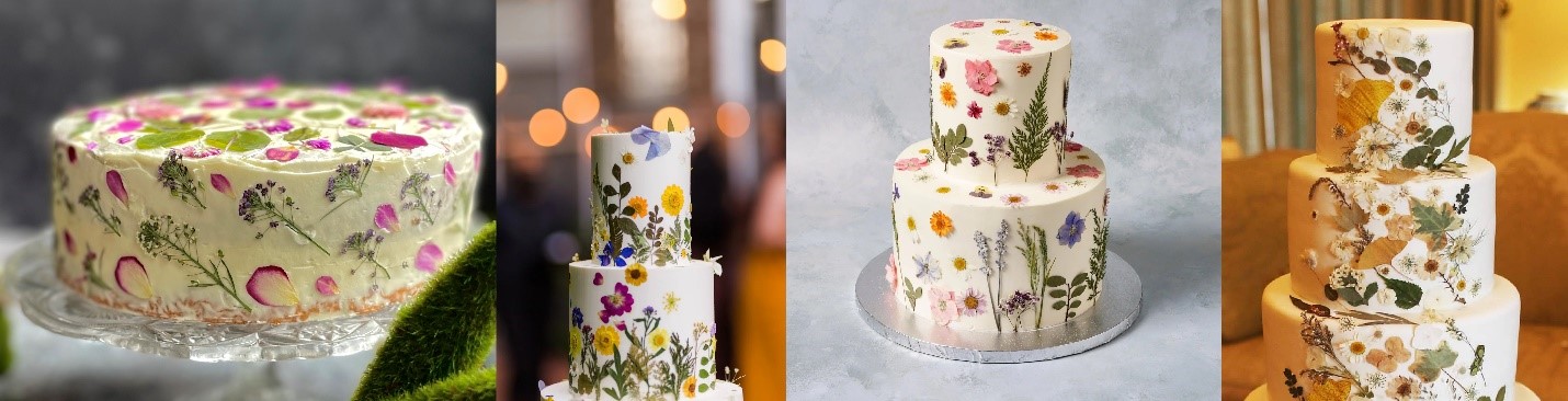 تزئین کیک با گل های خشک شده