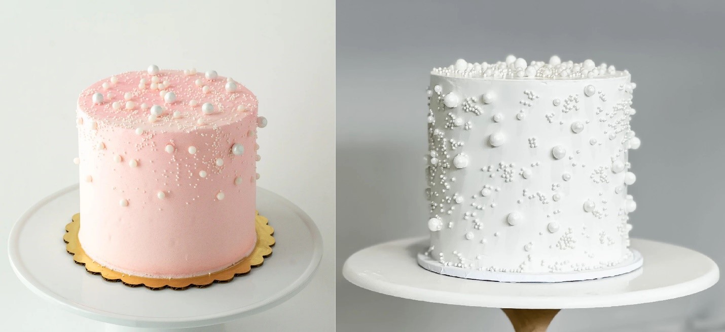 کیک با خامه و مروارید خوراکی