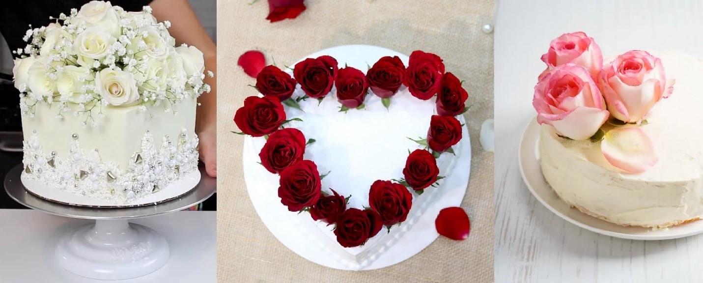 تزئین کیک با گل رز قرمز
